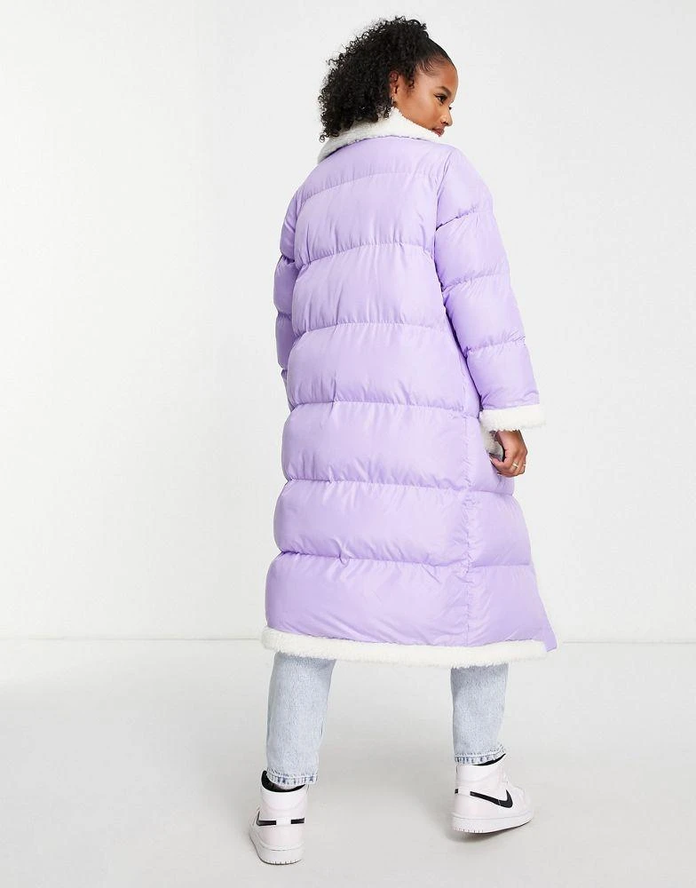 Miss Selfridge Miss Selfridge Petite borg contrast puffer maxi coat in purple 4