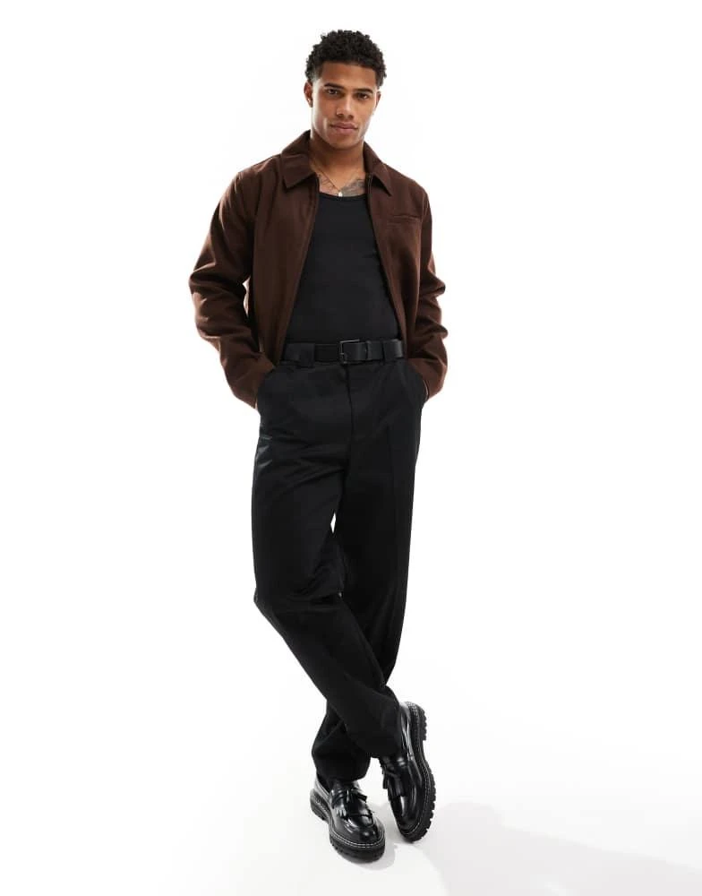 ASOS ASOS DESIGN wool look harrington  jacket in brown 2