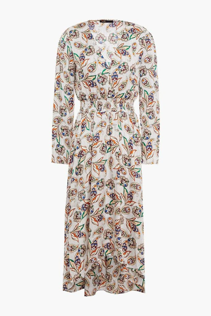 Maje Shirred printed satin dress 1