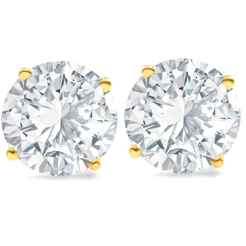 Pompeii3 6.85CT Round Diamond Studs 14k Yellow Gold Lab Grown Screw Back Earrings