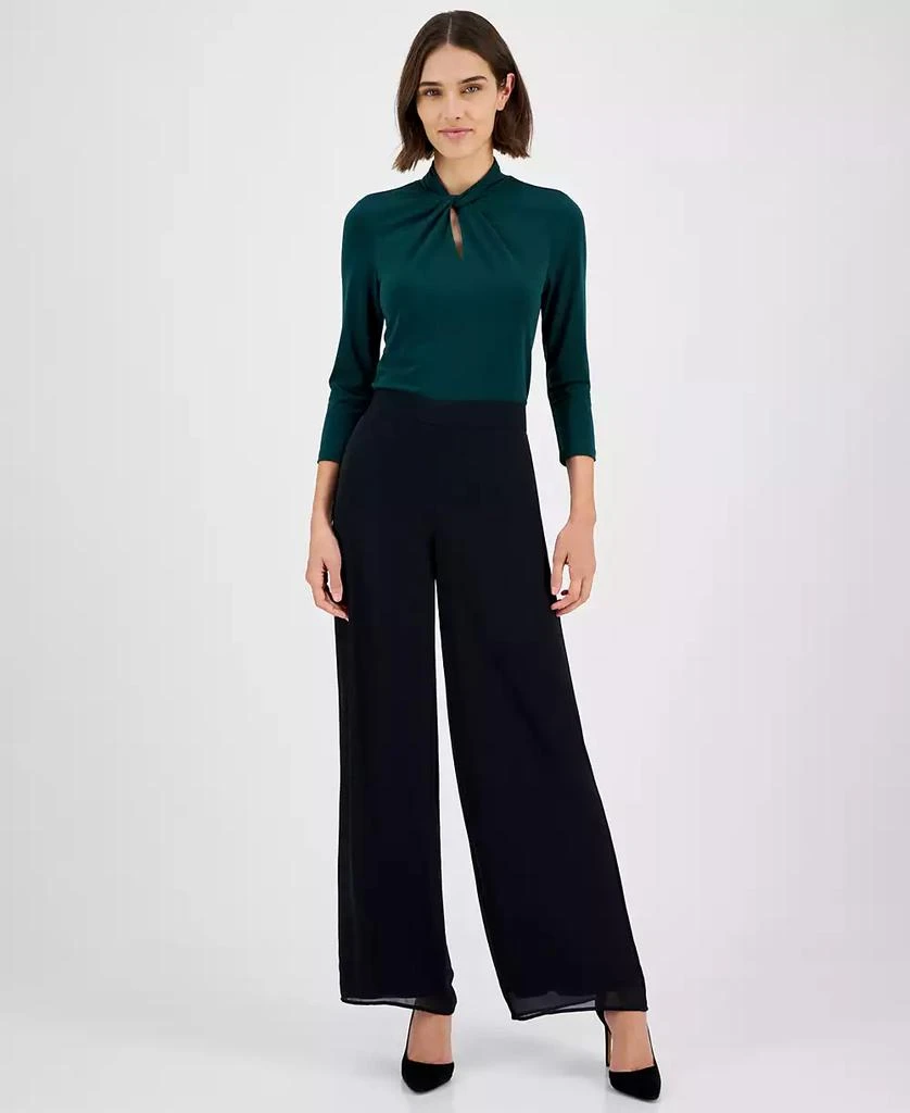 Anne Klein Women's High-Rise Pull-On Wide-Leg Pants 4