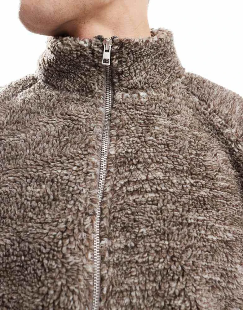 Cotton:On Cotton On quarter zip teddy fleece pullover in putty 3