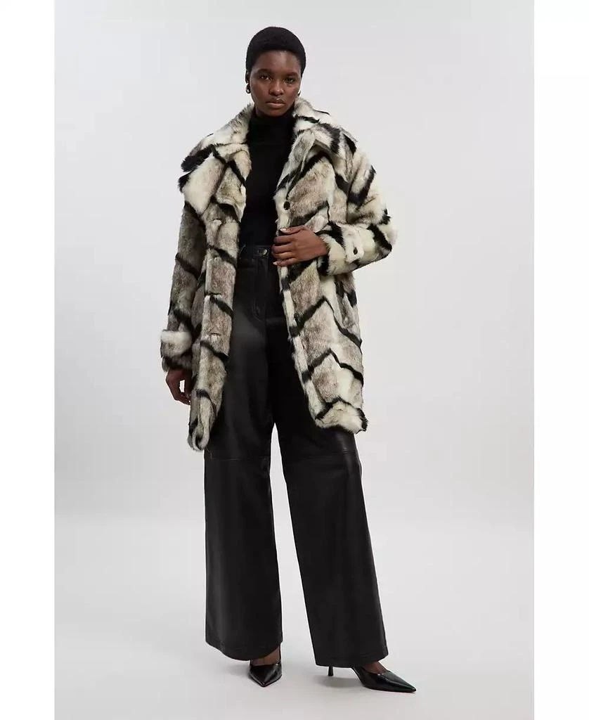 KAREN MILLEN Women
s Mono Faux Fur Belted Longline Coat