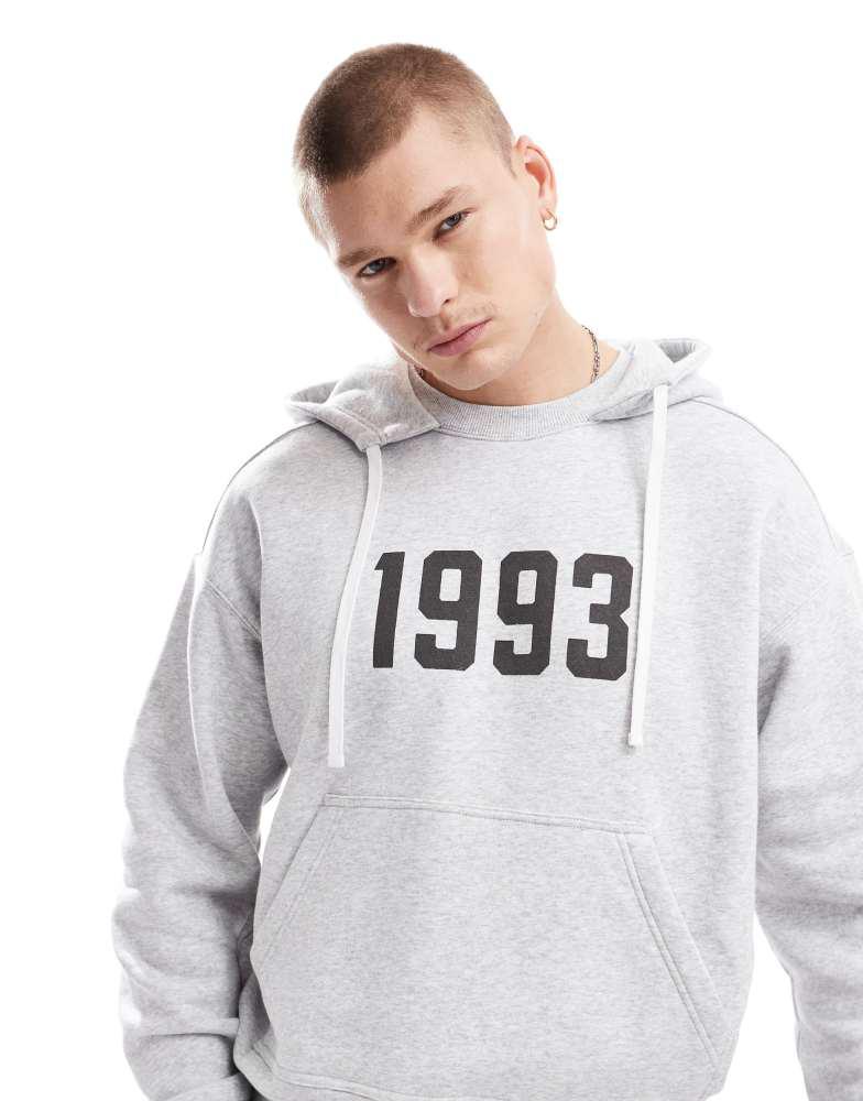 Cotton:On Cotton On boxy fit hoodie with 1993 print in grey marle