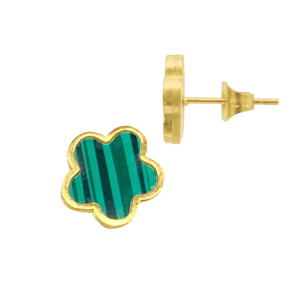 ADORNIA 14k Gold Plated Green Clover Stud Earrings 1