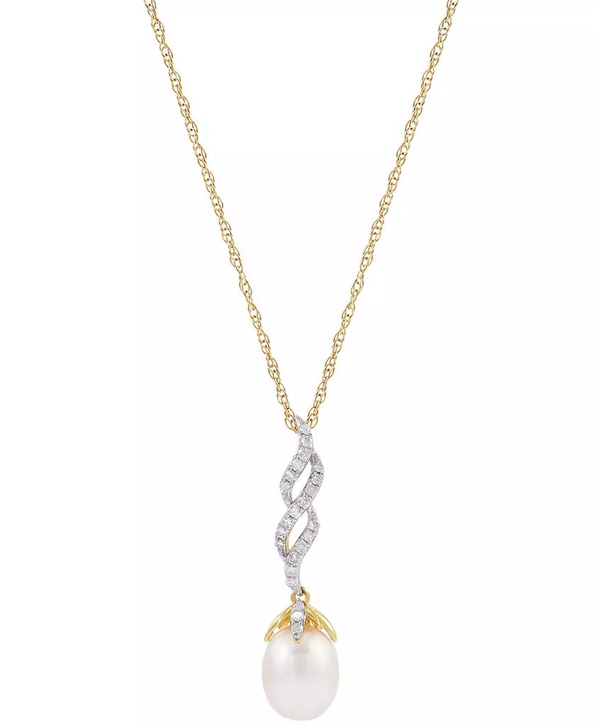 Honora Cultured Freshwater Pearl (8mm) & Diamond (1/6 ct. t.w.) Twist 18" Pendant Necklace in 10k Gold