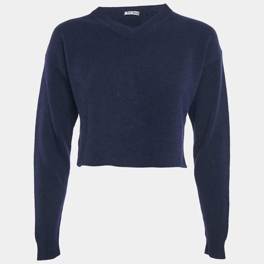 Miu Miu Miu Miu Navy Blue Wool V-Neck Crop Sweater S 1
