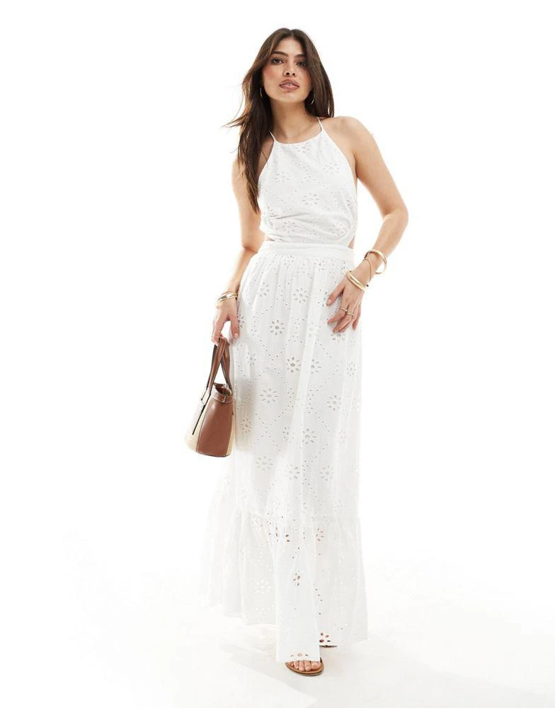 Stradivarius Stradivarius halter neck lace dress in white 4