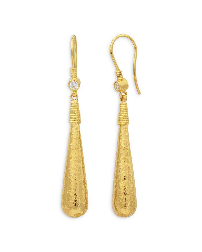 Gurhan 18 & 24K Yellow Gold Spell Diamond Hammered Drop Earrings