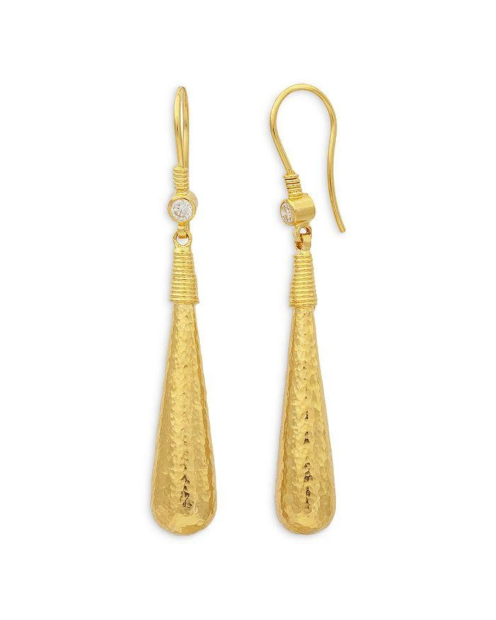 Gurhan 18 & 24K Yellow Gold Spell Diamond Hammered Drop Earrings 1