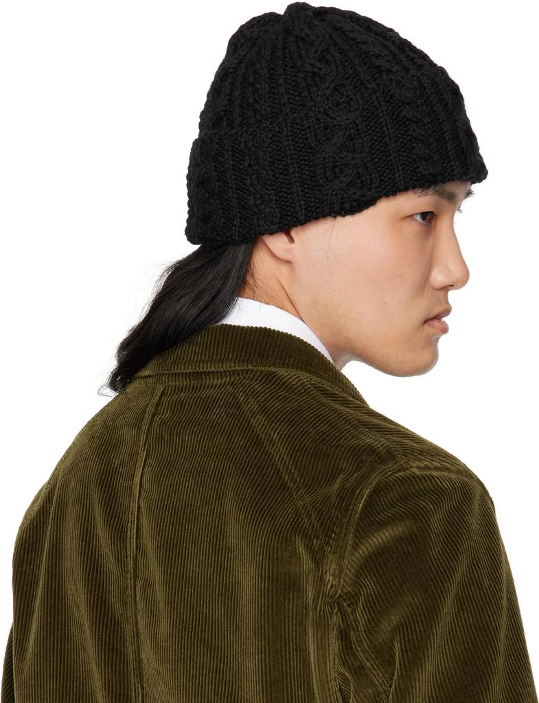 Drake's Black Wool Cable Knit Beanie 3