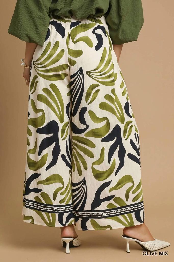 umgee Umgee - Tropical Leaf Print Wide Leg Pants