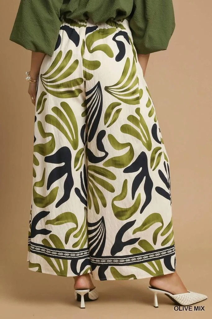 umgee Umgee - Tropical Leaf Print Wide Leg Pants 2