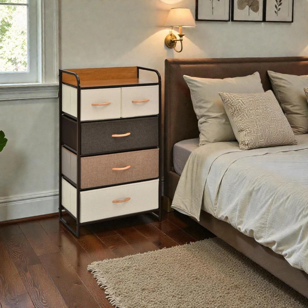 Hivvago Multi-Tier Organizer Tower with Wooden Top and Sturdy Metal Structure