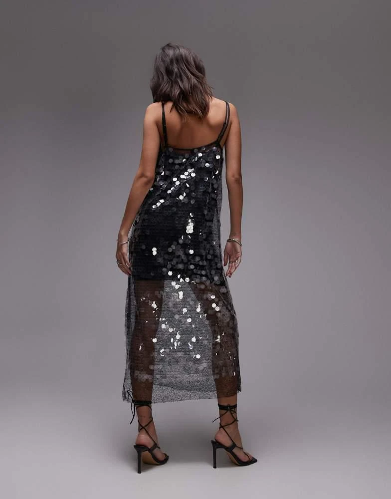 Mango Mango mesh disc maxi dress in silver 4