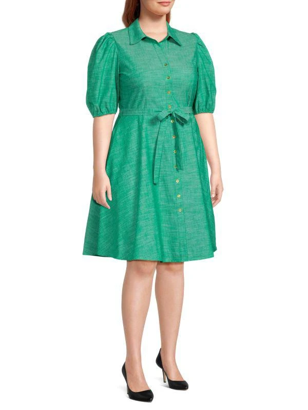 Sharagano Plus Belted A-Line Mini Dress 1