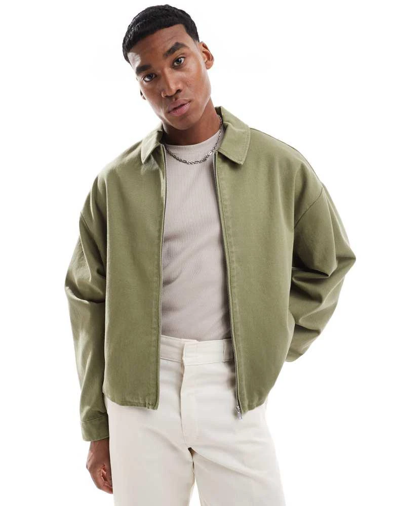ASOS ASOS DESIGN boxy oversized harrington jacket in washed green 1