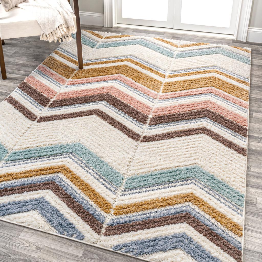 JONATHAN Y Elin Chevron High-Low Multi/Cream Area Rug