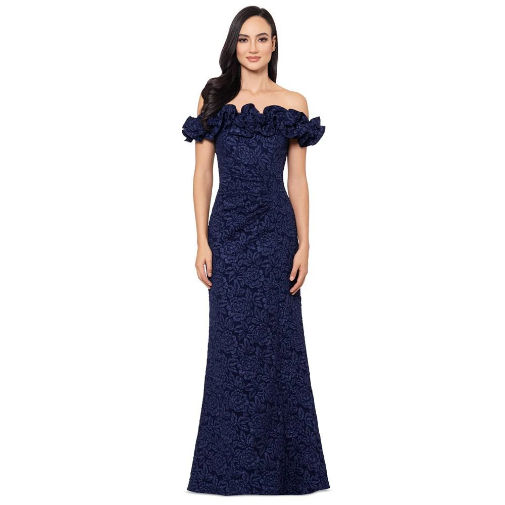 XSCAPE Women's Off-The-Shoulder Floral Brocade Gown 1