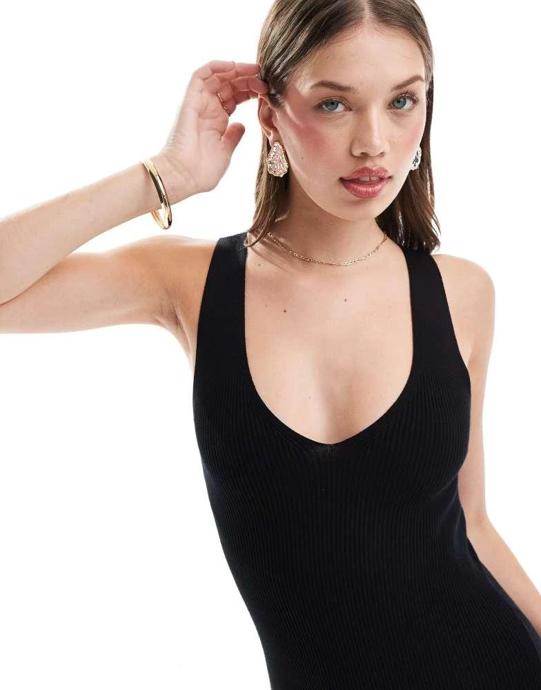 Mango Mango knitted ribbed midi dress in black 3
