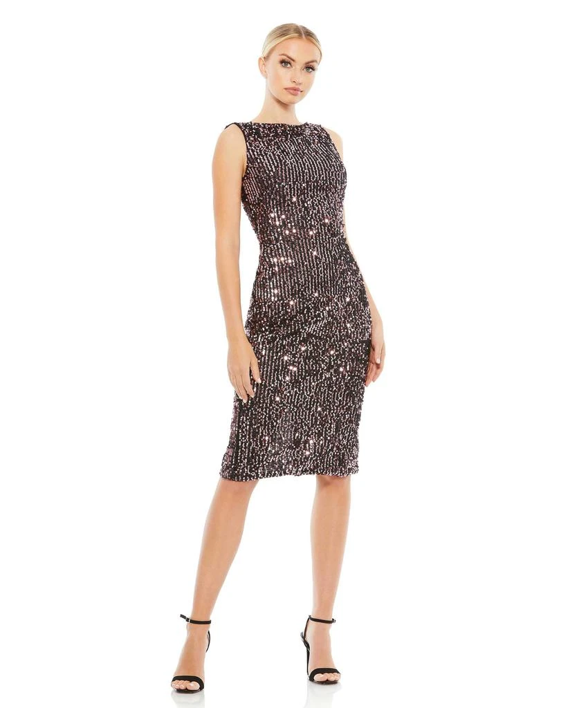 Ieena for Mac Duggal Draped Back Boatneck Sequined Cocktail Dress 6