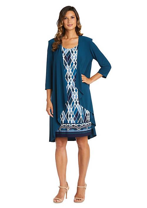 R & M Richards M Richards 2Pc Puff Print Ity Jacket Dress