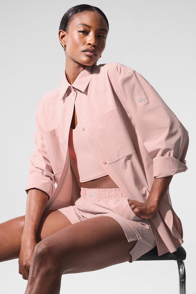 Alo Pinstripe Daylight Button Down Long Sleeve - Pink Quartz/Ivory