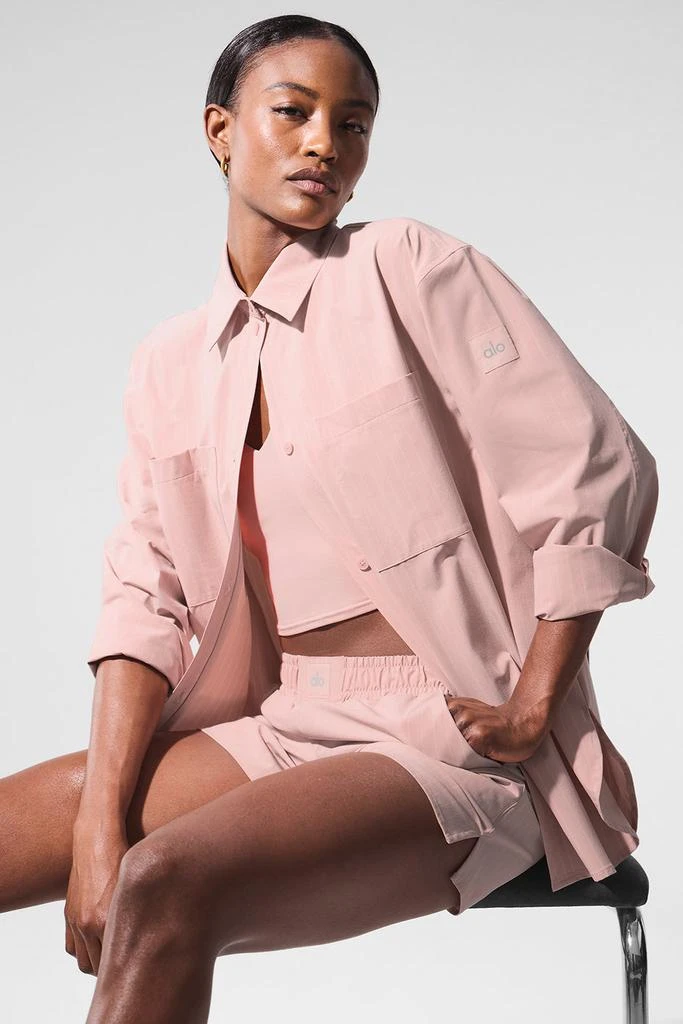 Alo Pinstripe Daylight Button Down Long Sleeve - Pink Quartz/Ivory 1