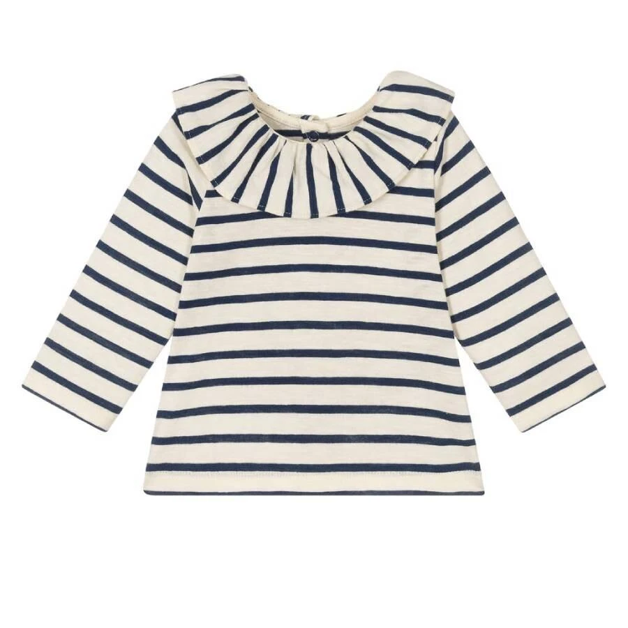 PETIT BATEAU Petit Bateau Girls Breton Stripe Jersey Long-Sleeve Blouse, Size 36M 1