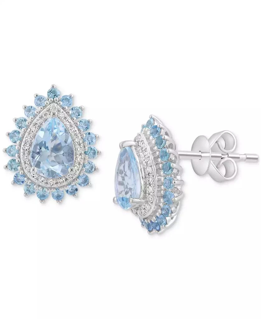 Effy EFFY® Aquamarine (1-3/8 ct. t.w.), Blue Topaz (5/8 ct. t.w.) 
Diamond (5/8 ct. t.w.) Stud Earrings in 14k White Gold
