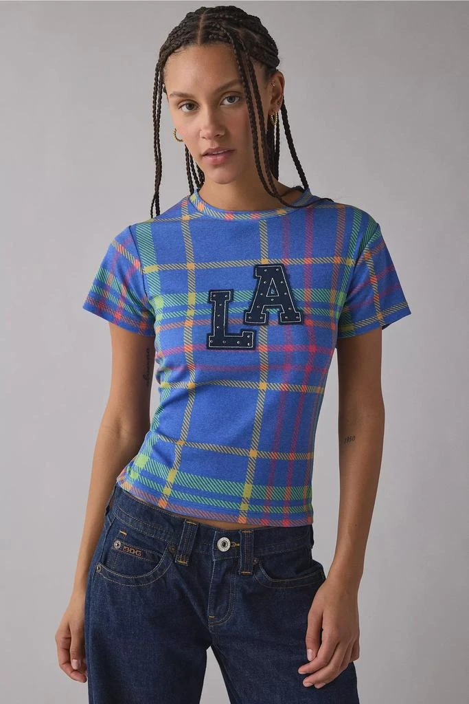 Urban Outfitters LA Applique Graphic Plaid Print Baby Tee 2