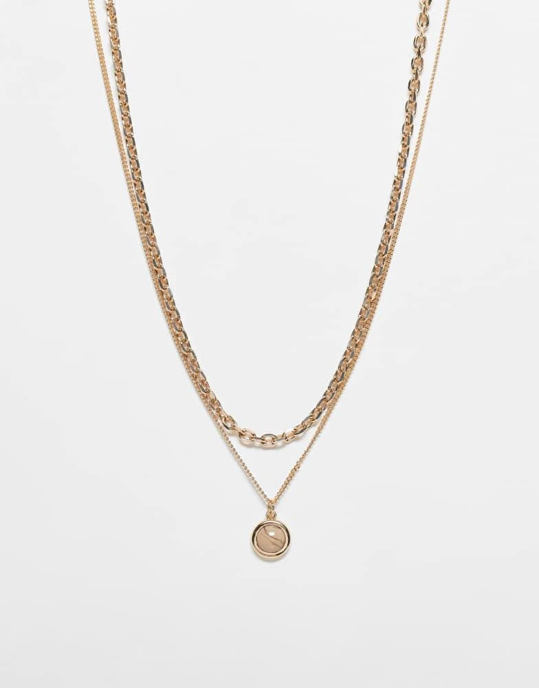 Shop Reclaimed Vintage unisex row necklace with stone in gold on