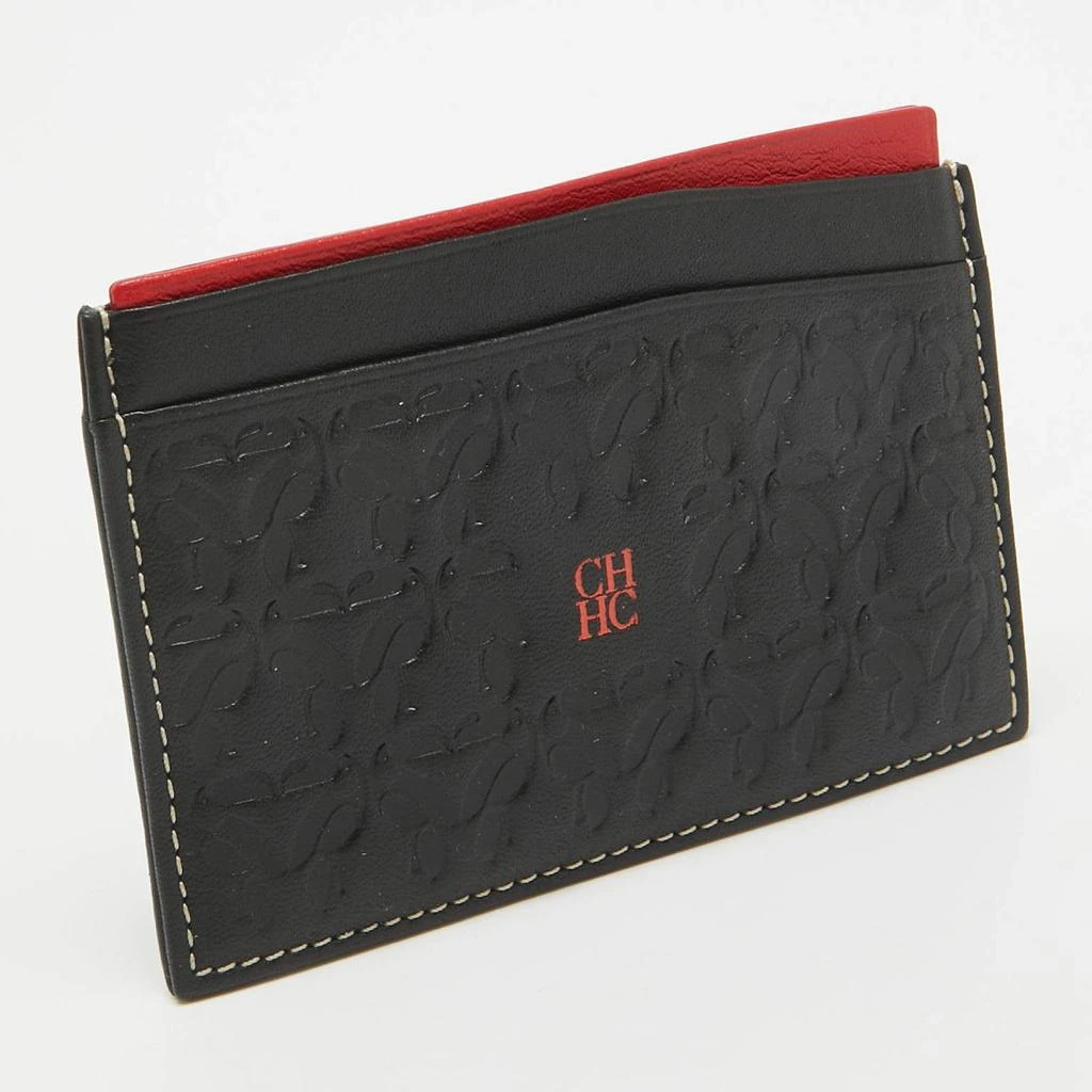 CH Carolina Herrera CH Carolina Herrera Black/Red Embossed Leather Card Holder 3