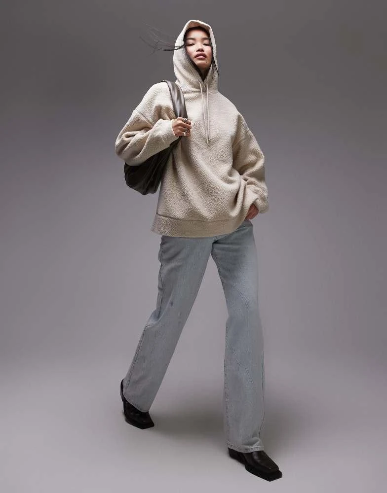 Topshop Topshop oversized borg hoodie in stone 1
