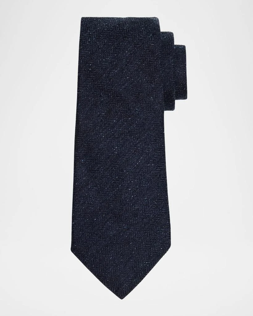 Dunhill Men's Mulberry Silk and Cotton Herringbone Tie 1