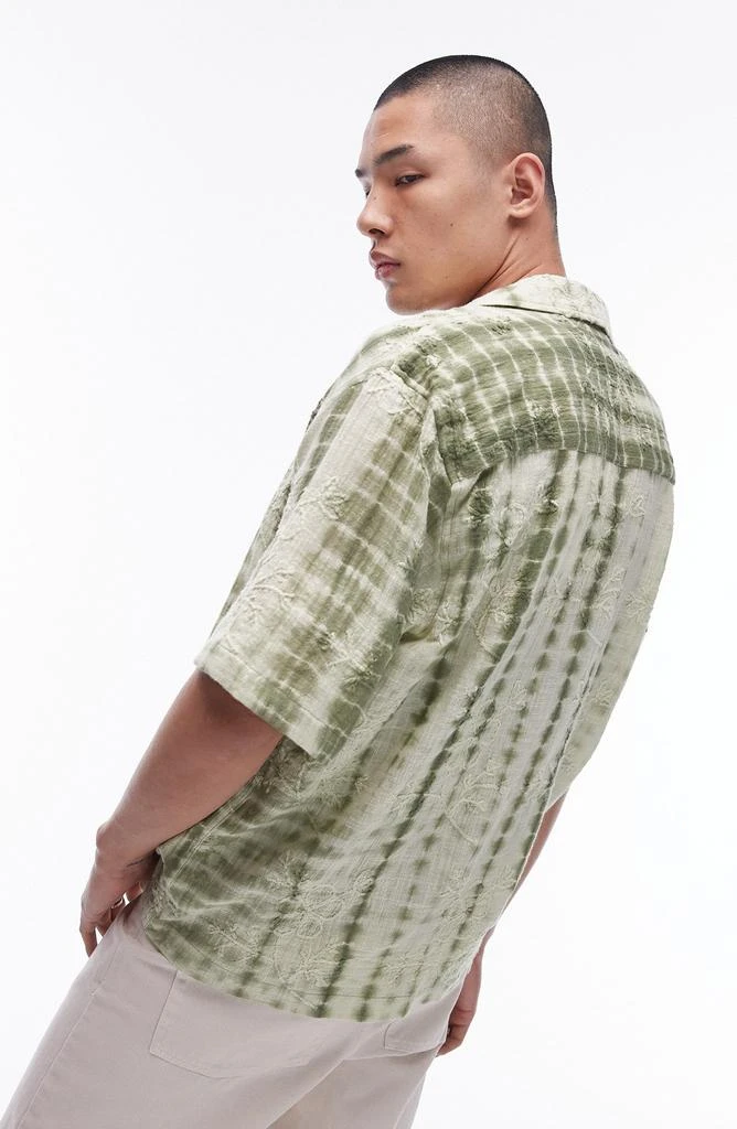 Topman Floral Embroidered Tie Dye Stripe Camp Shirt 3