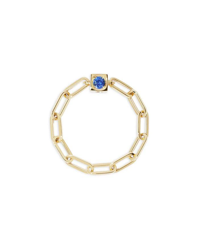 Dinh Van 18K Yellow Gold Le Cube Diamont Blue Sapphire Chain Ring