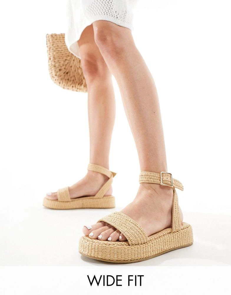 Truffle Collection Truffle Collection wide fit raffia ankle strap sandal in natural 1