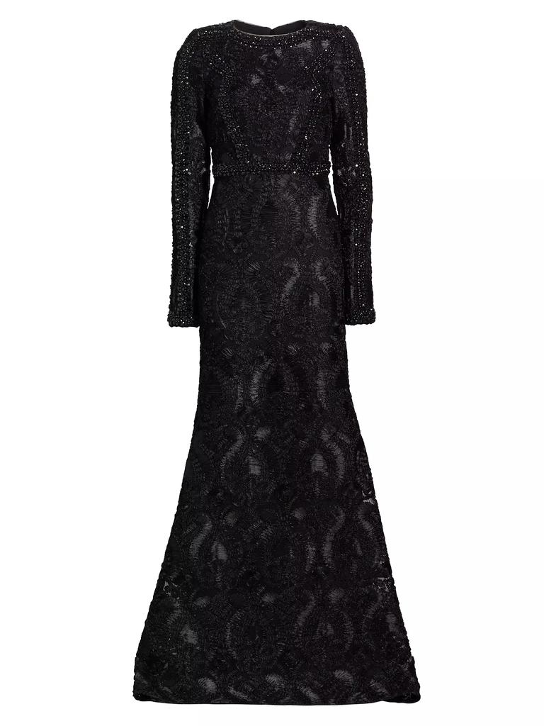 Badgley Mischka Embellished Long-Sleeve Gown