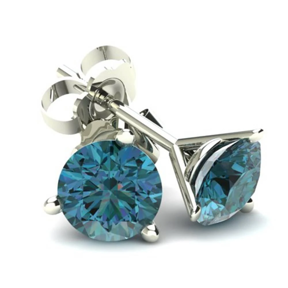 Pompeii3 .40Ct Round Brilliant Cut Heat Treated Blue Diamond Stud Earrings in 14K Gold Martini Setting 4
