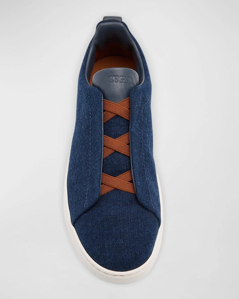Zegna Men's Triple Stitch Denim Slip-On Sneakers 4