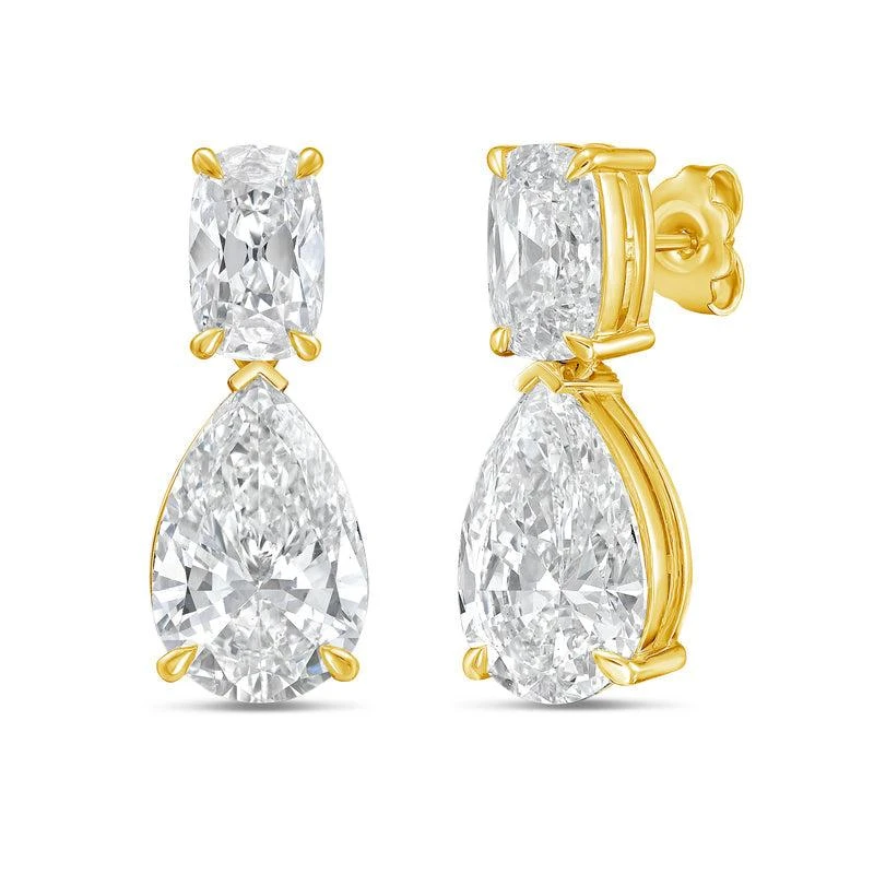 Diana M Jewels 14KW YG Drop Earrings 8.00 Ct TW of Lab grown cushion and pear shape diamonds 2