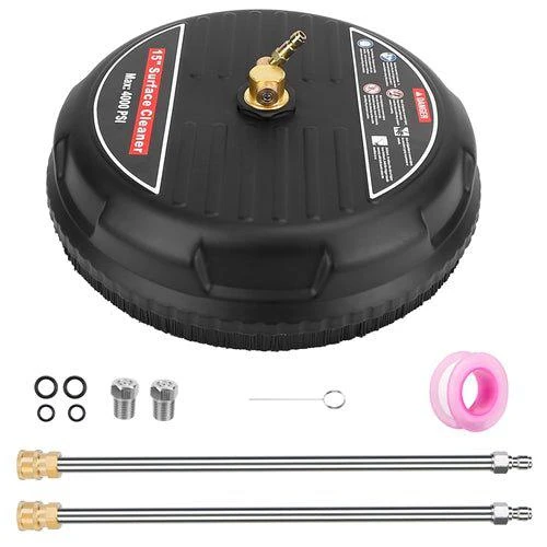 Fresh Fab Finds 15" High Pressure Flat Surface Cleaner 4000PSI Disc Power Washer Broom With 2 Washer Extension Wands 2 x Replacement Nozzles Black 1