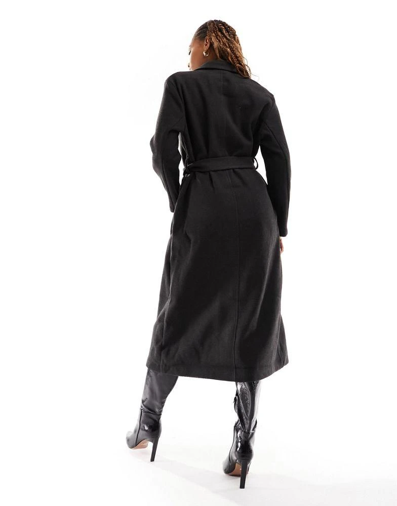 ONLY Only belted tailored wool look coat in dark grey melange 3