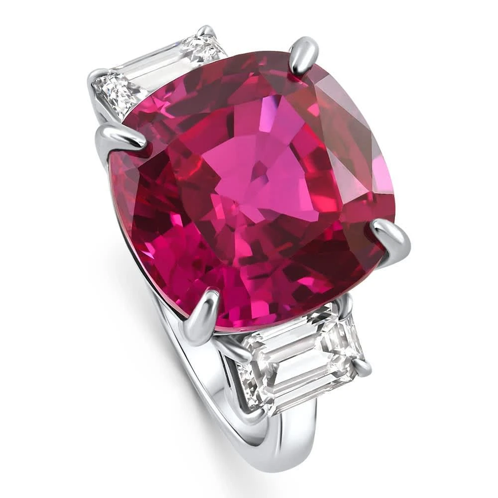 Pompeii3 8.50Ct Cushion Ruby 
Emerald Cut Diamond Ring 14k White Gold Lab Grown Size: 5.5 3