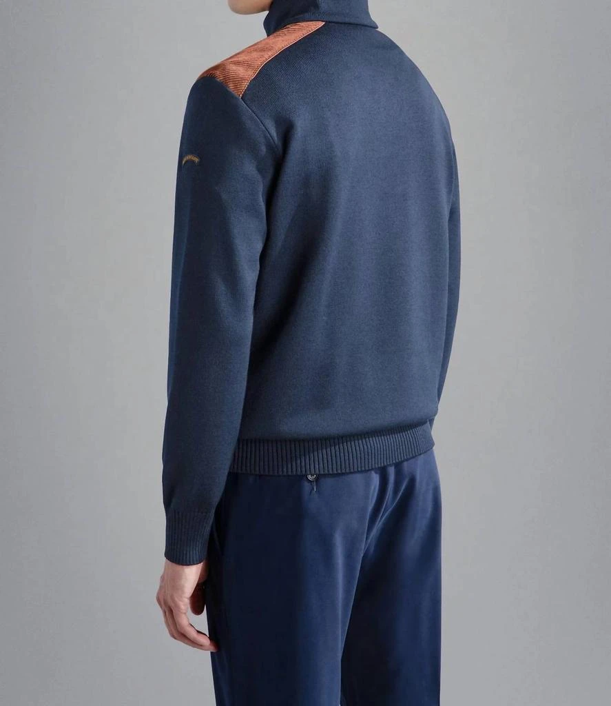 Paul 
Shark Men
s Wool Zip Sweater With Corduroy Details In Navy 2