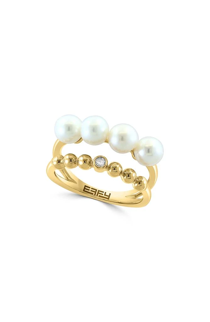 Effy 14K Yellow Gold 5mm Freshwater Pearl & Diamond Ring - 0.03ct. 1