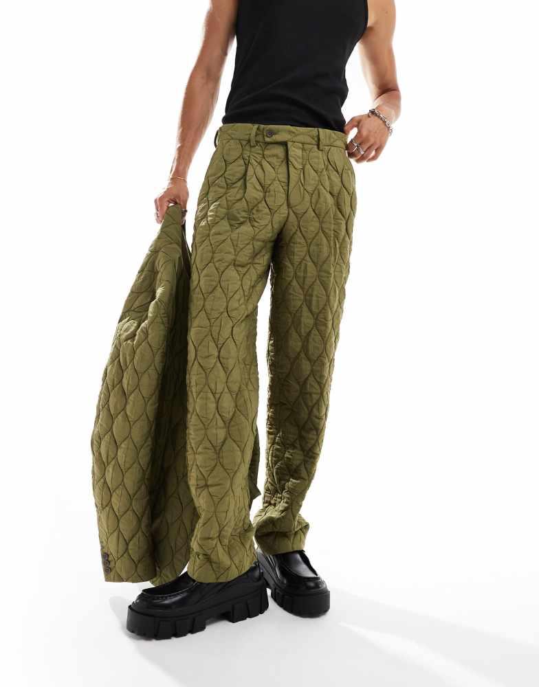 Viggo Viggo casual oversized suit trousers in quilted khaki co-ord