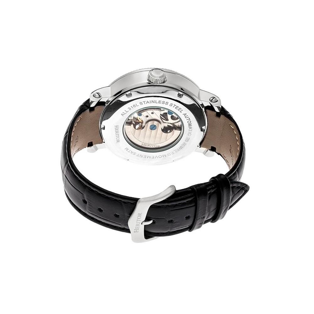 Heritor Automatic Aries Silver Leather Watches 43mm