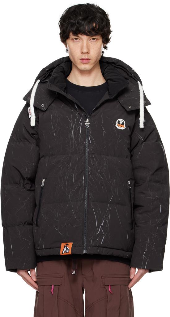 AAPE Black Moonface Logo Camo Hooded Down Jacket